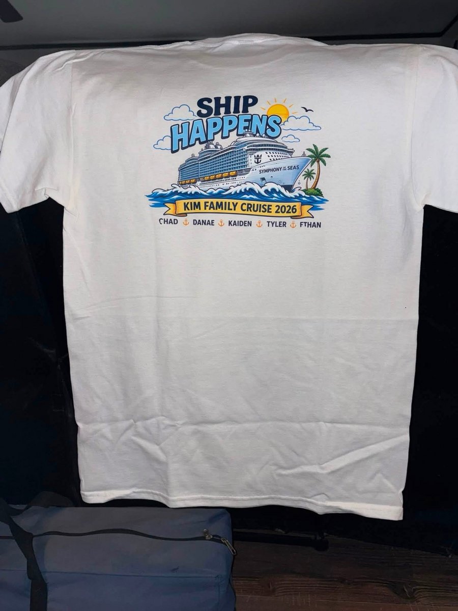 White family cruise t-shirt with a cruise ship design made by KB Custom Creations