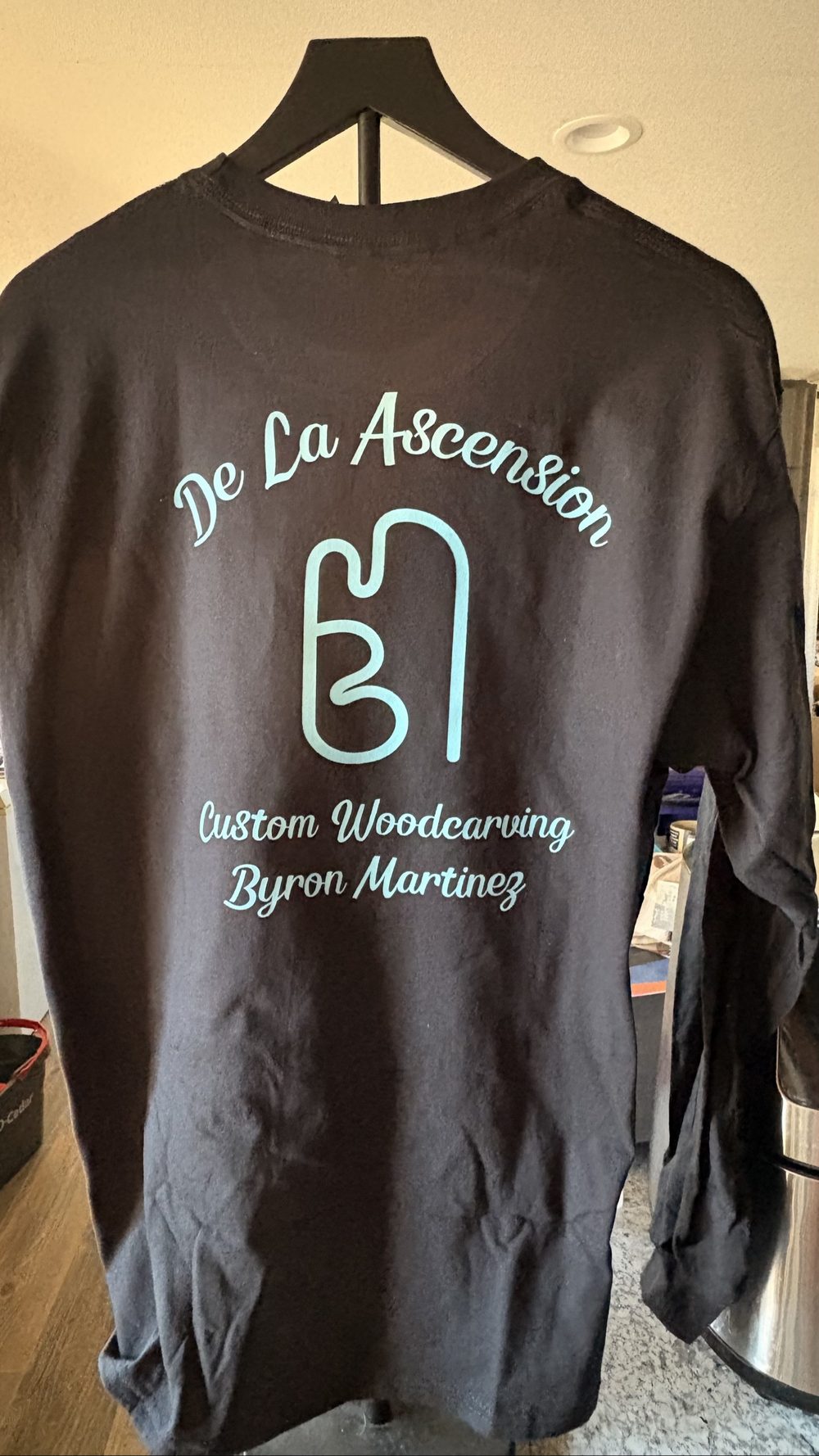 Black long-sleeve shirt with custom lettering made by KB Custom Creations