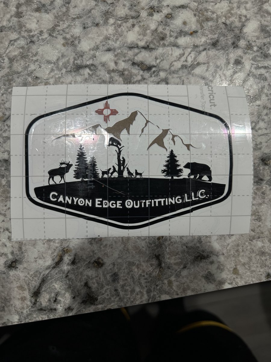Canyon Edge Outfitting LLC vinyl decal with mountains, elk, and bear, made by KB Custom Creations