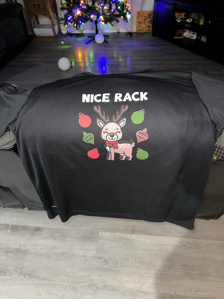 Black Christmas t-shirt with a reindeer and ornaments design, by KB Custom Creations