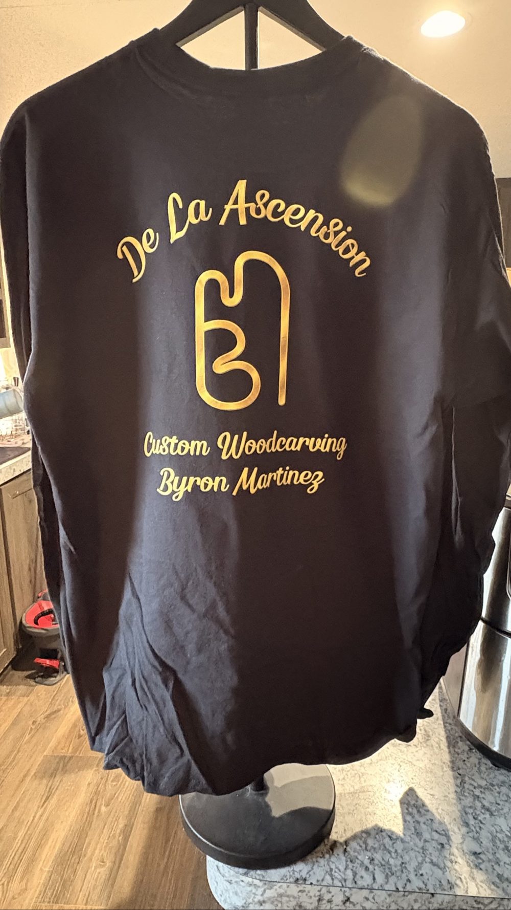 Black t-shirt with custom gold lettering made by KB Custom Creations