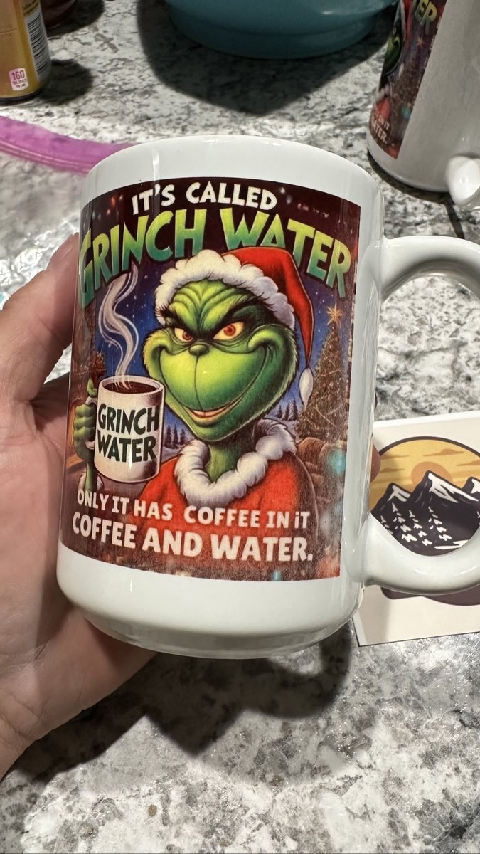 White mug printed with a funny Grinch coffee design, by KB Custom Creations